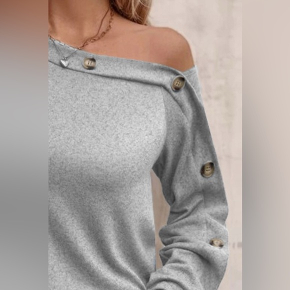 Decorative Button One Shoulder T-Shirt - available in 4 other colors - Picture 9 of 15